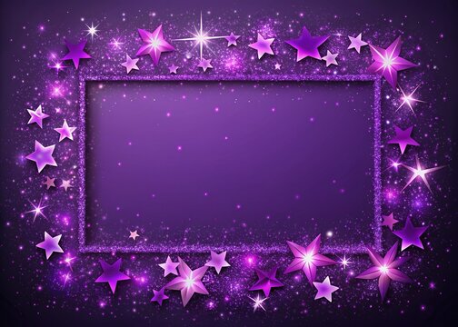 Purple Sparkling Star Rectangular Frame Background - 8 Stars