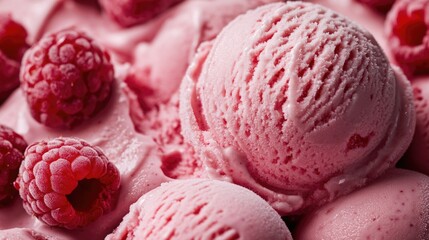 Freshly made raspberry ice cream served with fresh raspberries, perfect for a sweet treat or dessert