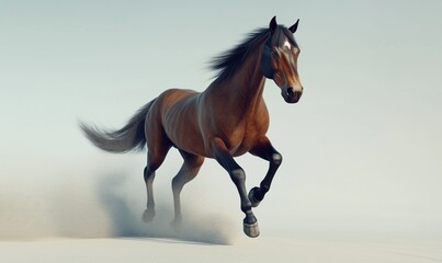 Obraz premium Majestic brown horse galloping across sandy terrain with dynamic motion and grace