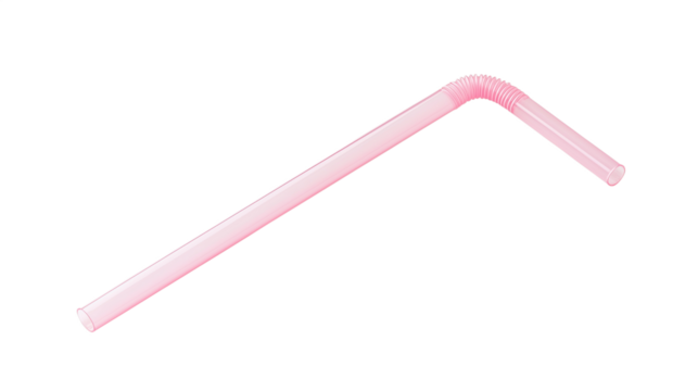 Pink plastic drinking straw isolated on transparent background