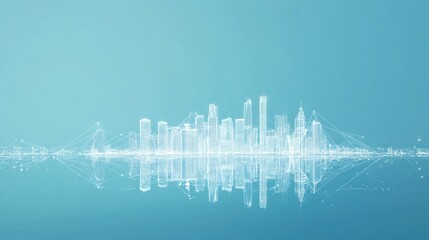 Fototapeta premium Digital City Skyline Reflection, Abstract