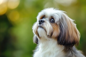 A close-up shot of a dog's face with a blurred background