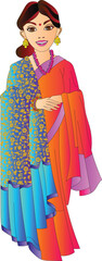 Fashion woman. Isolated glamour slim indian ethnicity woman. Beautiful woman vector illustration wearing a saree. Beautiful Asian woman illustration.
