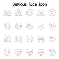 Serious face icon set in thin line style