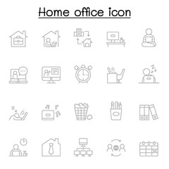 Freelance and Work at Home Icons Set. Collection of linear simple web icons such as Work from Home, Distant Work, Freelance, Online Video Conferencing, Work Online and more.