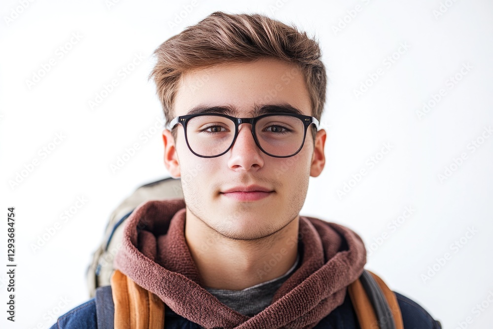 Aufkleber A portrait of a youthful male with glasses and a scarf, suitable for various contexts where a friendly and studious individual is needed