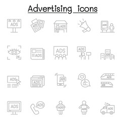Advertising icons set in thin line style