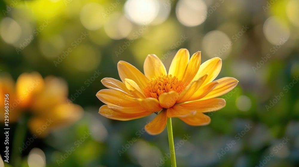 Poster a detailed view of a bright yellow flower with a blurred background