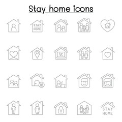 Stay home icons set in thin line style