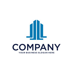 real estate logo design with house and building