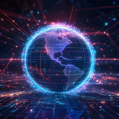 Glowing Digital Globe with Network Connections and Light Rays