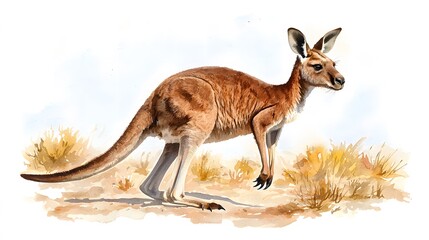 Fototapeta premium Kangaroo hopping in the outback australia wildlife illustration desert environment close-up view nature concept