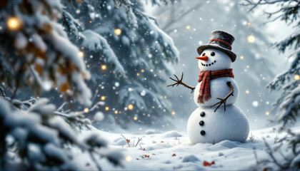 Obraz premium A Joyful Snowman in a Winter Wonderland