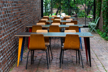 tables and chairs at the outdoor cafe