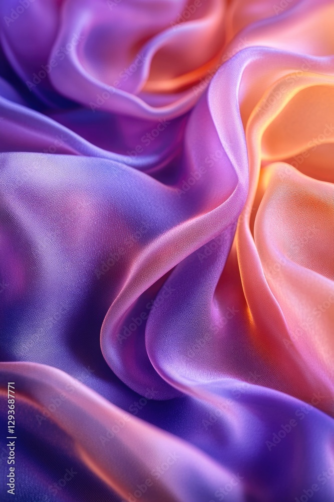Poster a detailed view of vibrant purple and orange fabric patterns, suitable for textiles or design inspir