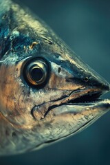A close-up view of a fish's face, with a blurred background