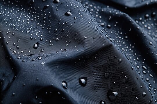 Close-up photo of water droplets on a jacket fabric, with clear details