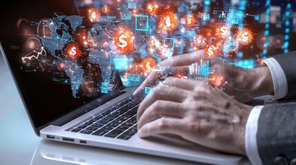 Fototapeta premium Digital Technology and Data Visualization for Financial Analysis Investment Strategies and Global Business Automation