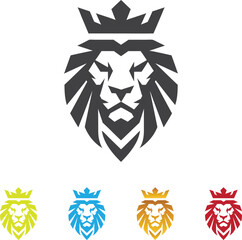 Obraz premium Lion head logo with geometric royal style and colorful variations