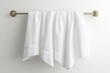 Soft white towels hanging on a rack in a serene bathroom setting