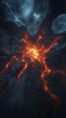 Fototapeta premium Fiery Inferno Erupts Through Storm Clouds