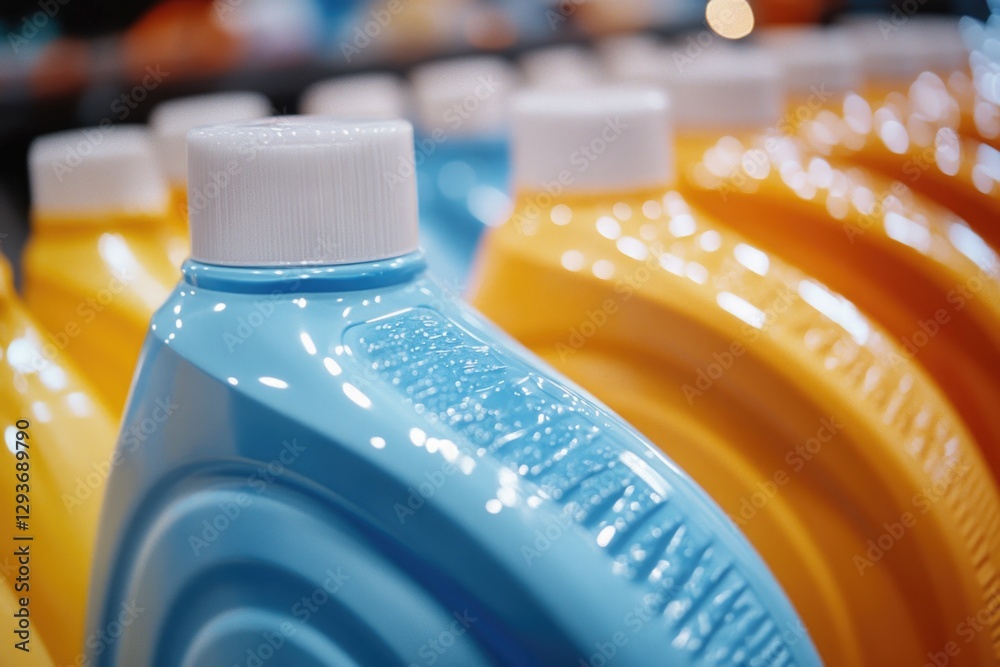 Poster a close-up shot of a bottle filled with liquid, suitable for use in product photography or as a deco