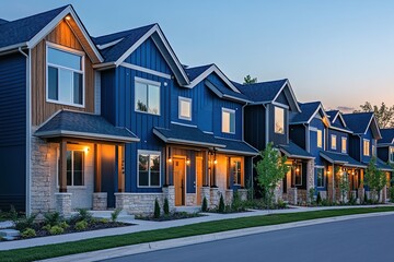 Naklejka premium Modern Blue Townhouses at Dusk