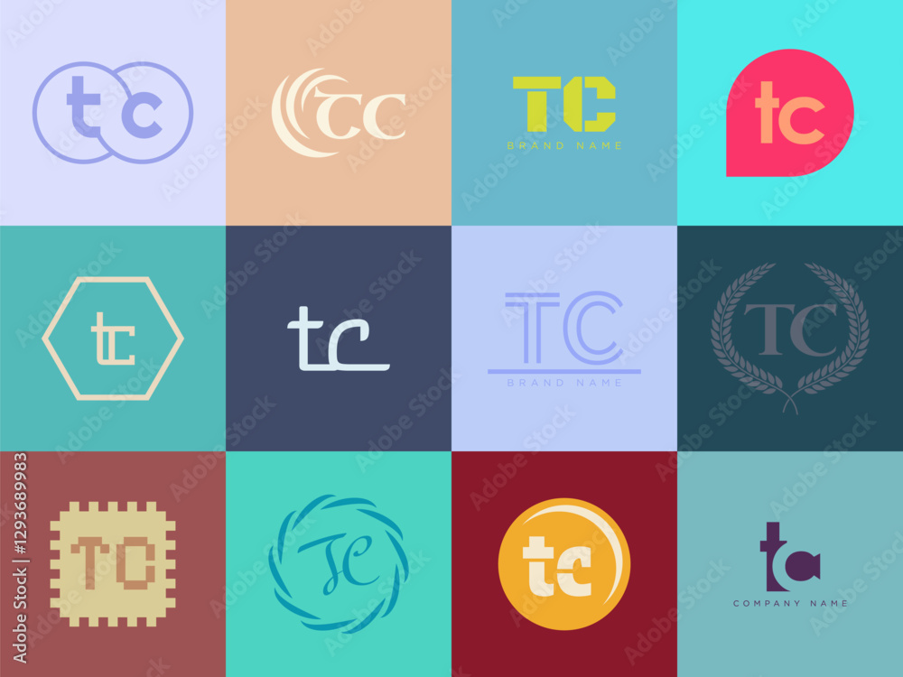 Fototapete tc logo company template. letter t and c logotype. set different classic serif lettering and modern 