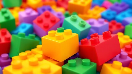 Fototapeta premium Colorful Toy Bricks Construction Blocks Stacked Together for Creative Playtime Building Fun