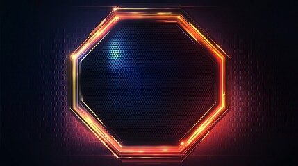Glowing Octagonal Frame on Honeycomb Background