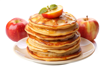 a plate of a stack of apple pancakes image isolated on a transparent background