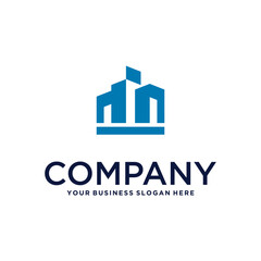 real estate logo design with house and building