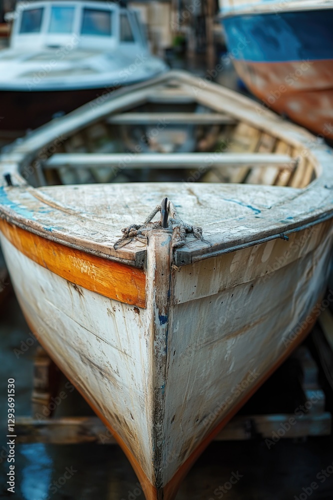 Poster a close-up shot of a boat floating on the surface of calm waters