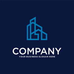 real estate logo design with house and building