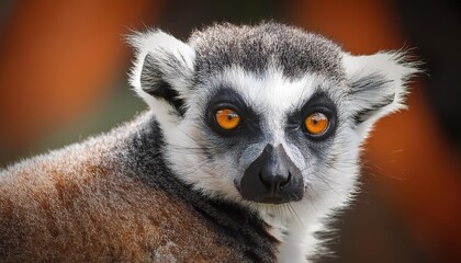 Obraz premium Contemplative Ringtailed Lemur with Silver Fur and Expressive Eyes, Captured in the Mystical Rainforest Twilight