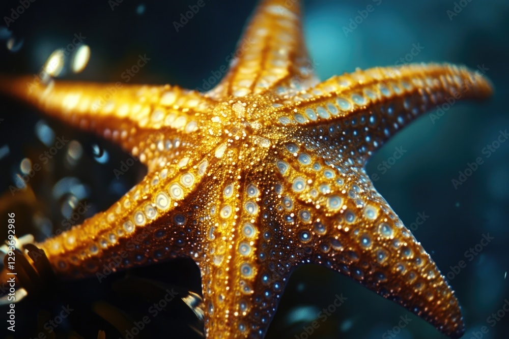 Poster close-up shot of a starfish in its natural habitat, suitable for use in educational materials or dec