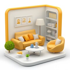 Fototapeta premium Cozy living room setup modern home 3d render bright environment aesthetic perspective interior design concept