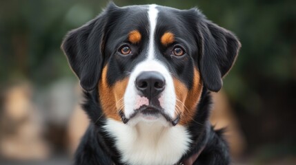 A close-up shot of a dog gazing straight into the lens