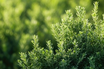 Fototapeta premium A close-up view of a bush with green leaves, ideal for use in nature-inspired designs