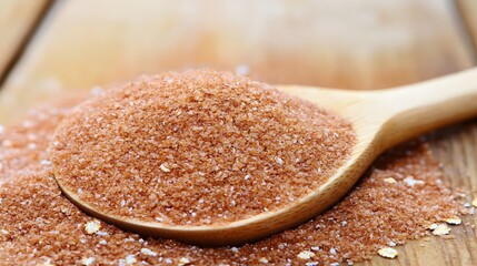 Close-up of Brown Sugar Granules in Wooden Spoon