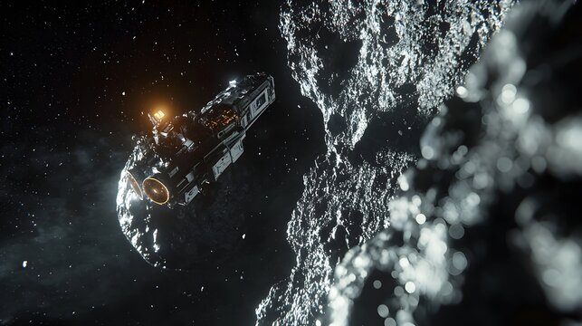 Spacecraft Navigating Asteroid Field in Deep Space Exploration Scene