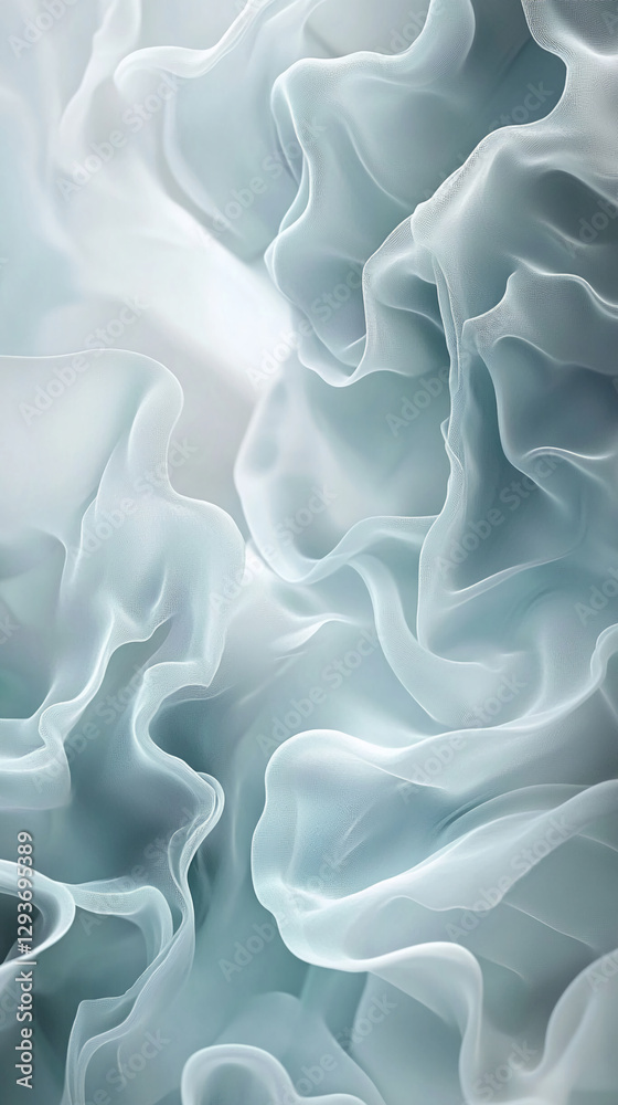 Poster close-up of delicate translucent fabric in soft waves, symbolizing fluidity, movement, and elegance.