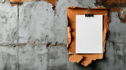 Pinned paper on a textured concrete wall, minimalistic design, artistic and aesthetic workspace vibe