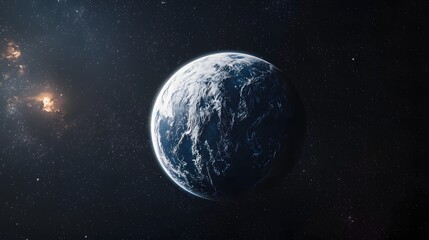 Fototapeta premium Earth in Space Viewed from a Distance with Stars and Galaxies