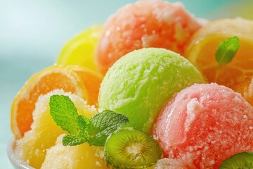 A colorful and abundant fruit bowl featuring a mix of fruits