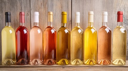 A row of wine bottles, close-up, showcasing elegance and craftsmanship in a timeless display.
