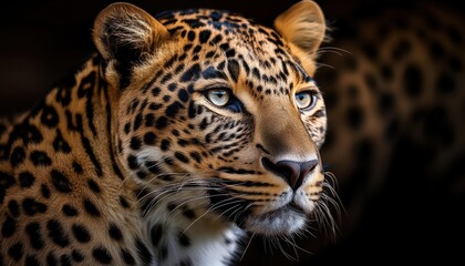 Obraz premium Leopard Portrait Majestic Spotted Cat in African Savannah at Dusk, Showcasing Vivid Colors and Textures with a Powerful Aura