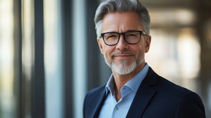 Fototapeta premium A confident businessman exudes satisfaction, embodying success and professionalism. 