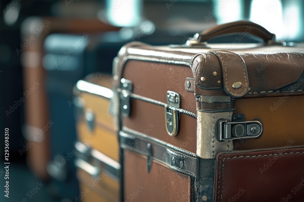 Poster a collection of suitcases stacked on top of each other, often used in travel or moving scenarios