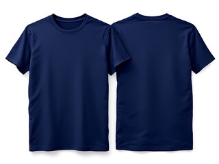 Fototapeta premium Navy Blue Color T Shirts Front and Back Views Isolated on White Background Apparel Clothing Design